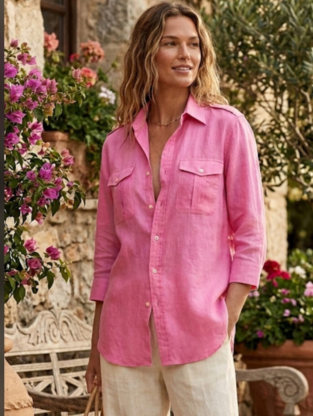 Ralph Lauren Blue Label 100% Linen Safari Shirt Pink Utility Top